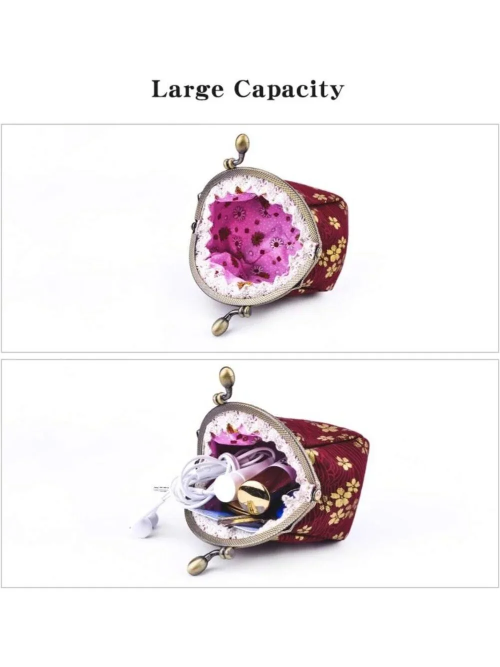 Floral Canvas Coin Purse Vintage Clutch Wallet with Clasp Closure for Women